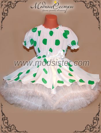 Платье "Белое крупным зеленым горохом" Арт.347