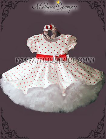 Платье "Белое красным мелким горохом" хлопок Арт.345