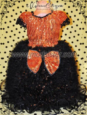 Платье "Вечернее со шлейфом" № 5 (черно-оранжевое) Арт.352