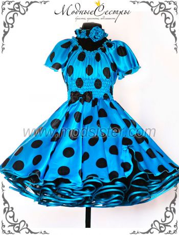 Платье "Голубое черным крупным горохом" Арт.372