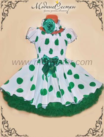 Платье "Белое крупным зеленым горохом" Арт.326