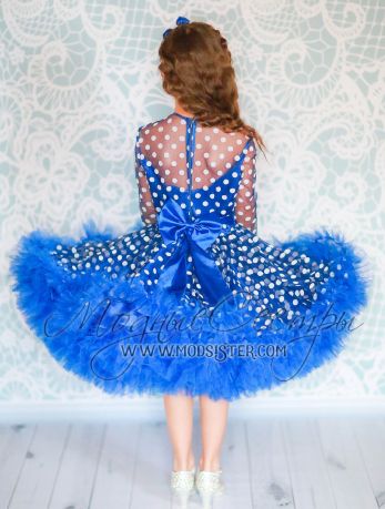 Платье "Синее в горох" сетка Арт.508