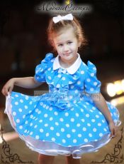 Детское платье "Голубое в белый горох" Арт.-097